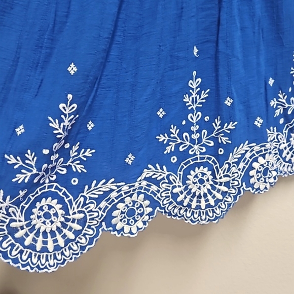Anthropologie Meadow Rue sleeveles blue dress embroidered scallop hem women's 0 - Picture 8 of 15